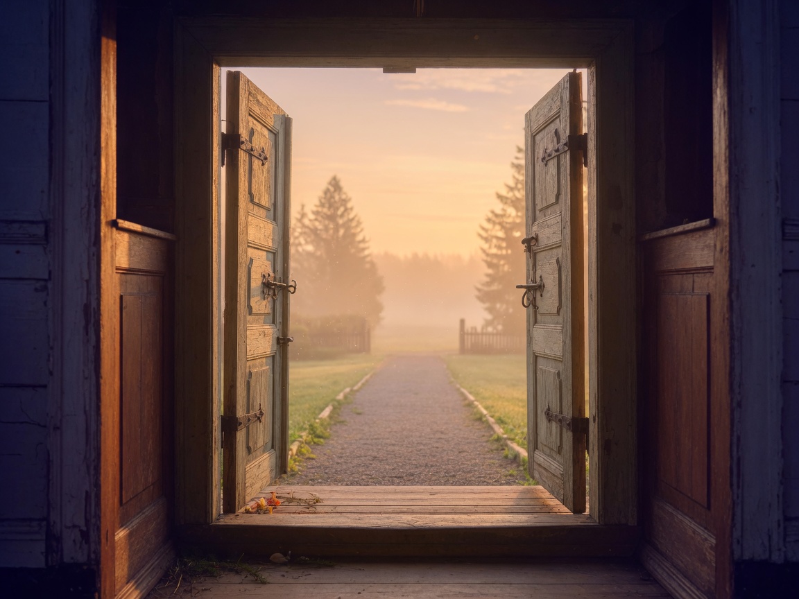 Open church doors welcoming visitors
